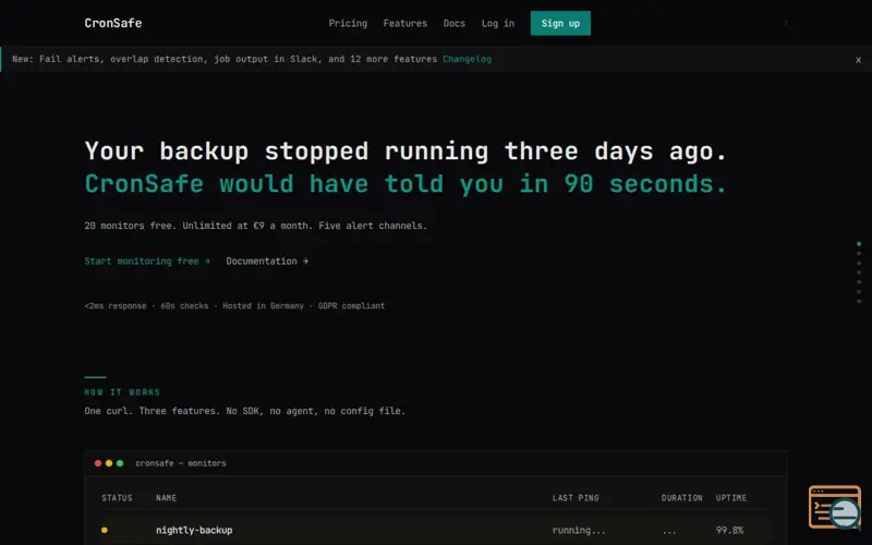 Screenshot of CronSafe