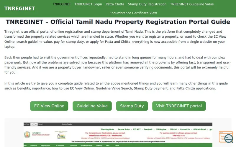 Screenshot of TNREGINET