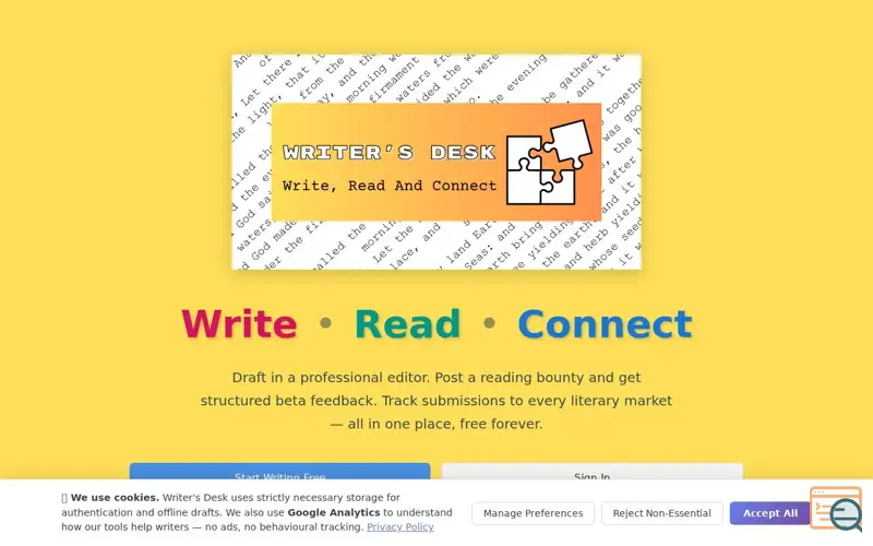 Screenshot of Writer's Desk