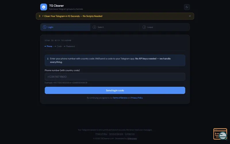 Screenshot of TG Cleaner