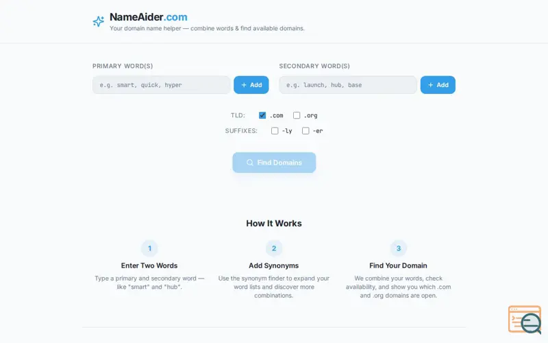 Screenshot of NameAider.com