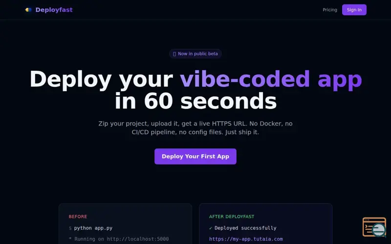 Screenshot of I built a tool to deploy vibe-coded apps to production in 1 minute
