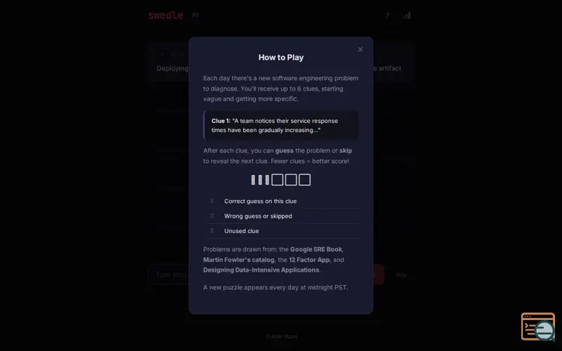 Screenshot of Swedle — Daily SWE Diagnostic Puzzle