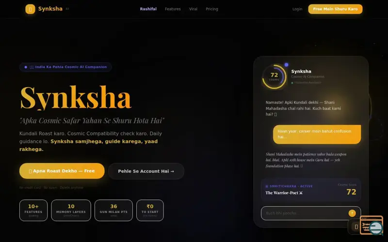 Screenshot of Synksha: AI Vision Vedic Astrology