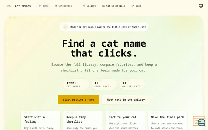 Screenshot of catnames