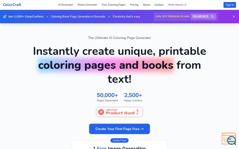 Screenshot of ColorCraft.AI - Coloring Book Generator