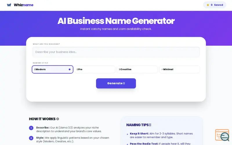 Screenshot of Whizname