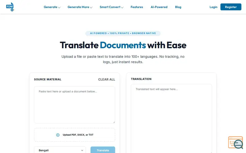 Screenshot of FDM AI Document Translation