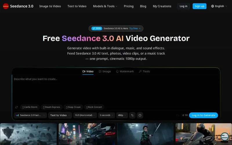 Screenshot of Seedance 3.0 AI Video Generator