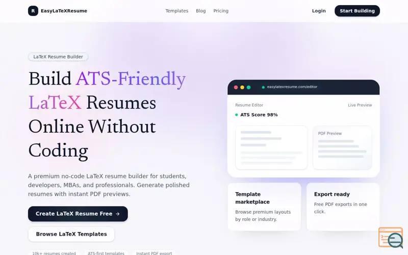 Screenshot of Easy LaTeX Resume