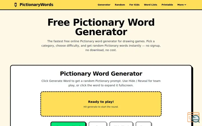 Screenshot of PictionaryWords