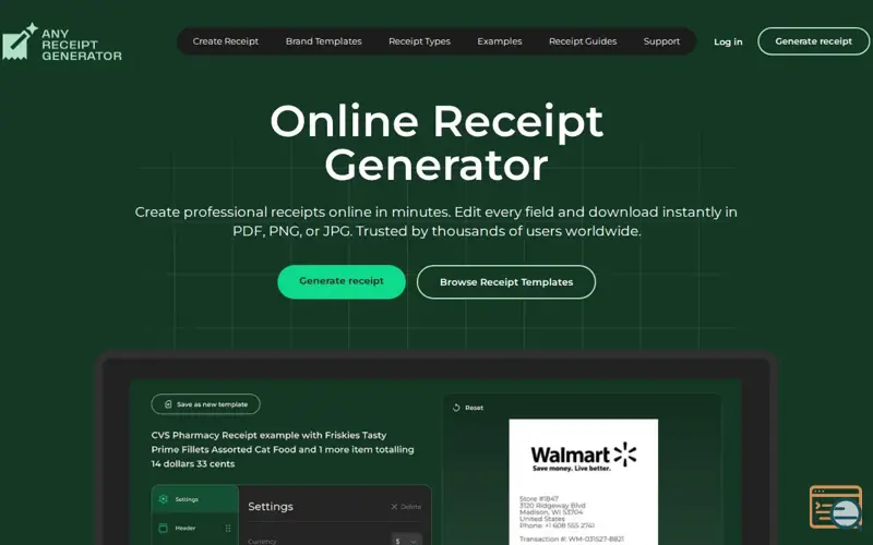 Screenshot of Any Receipt Generator