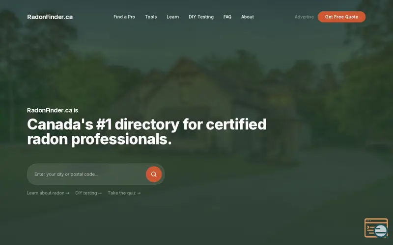 Screenshot of RadonFinder.ca