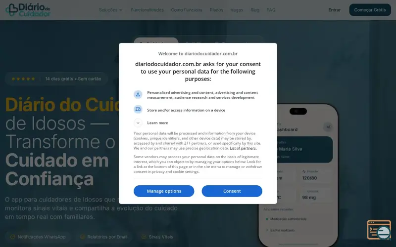 Screenshot of Diário do Cuidador