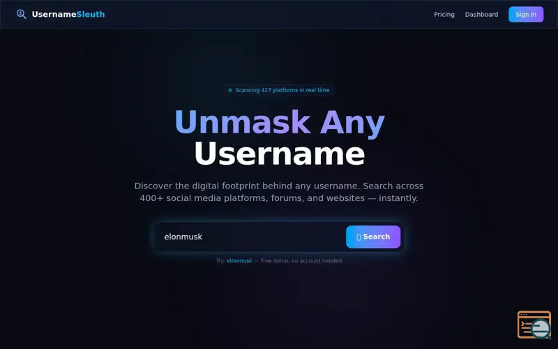 Screenshot of Unmask Any Username Across 400+Platforms