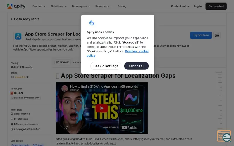 Screenshot of App Store Scraper for Localization Gaps