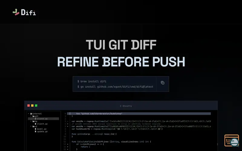 Screenshot of Git Diff TUI with Go