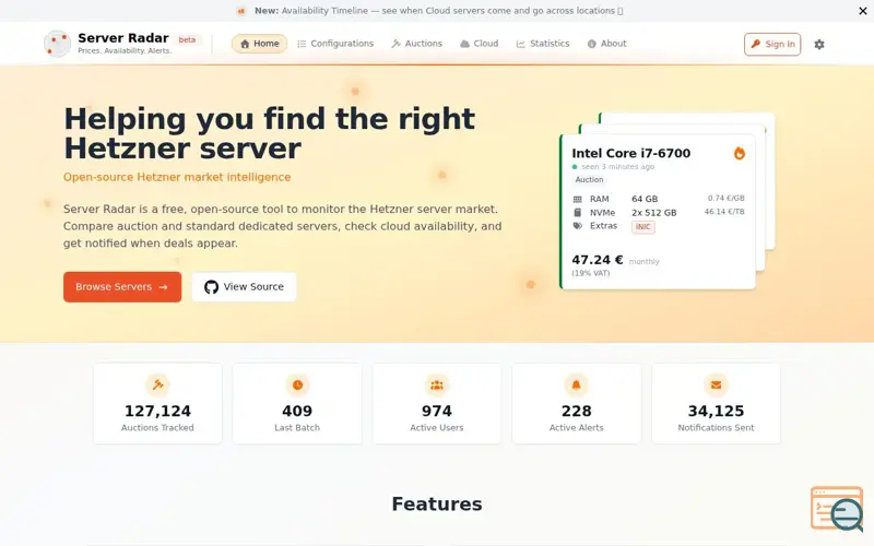 Screenshot of Server Radar