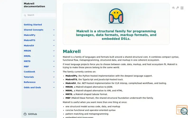 Screenshot of Makrell, one family for code, data, markup