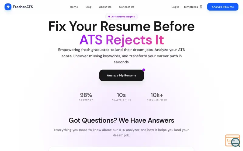 Screenshot of FresherATS