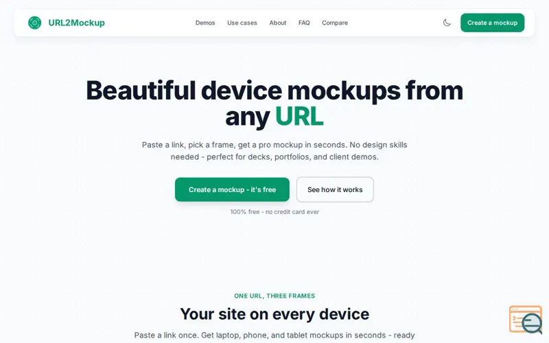 Screenshot of URL2Mockup