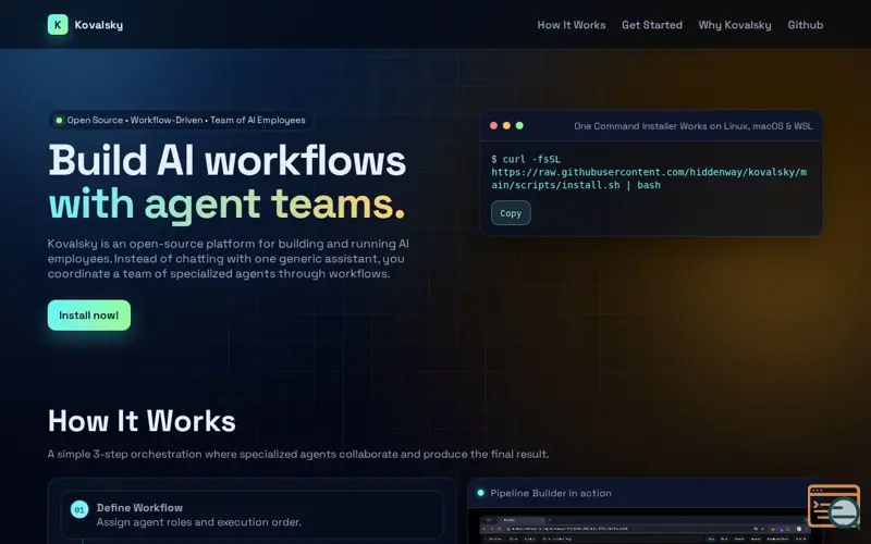Screenshot of Kovalsky - Platform for AI Employees