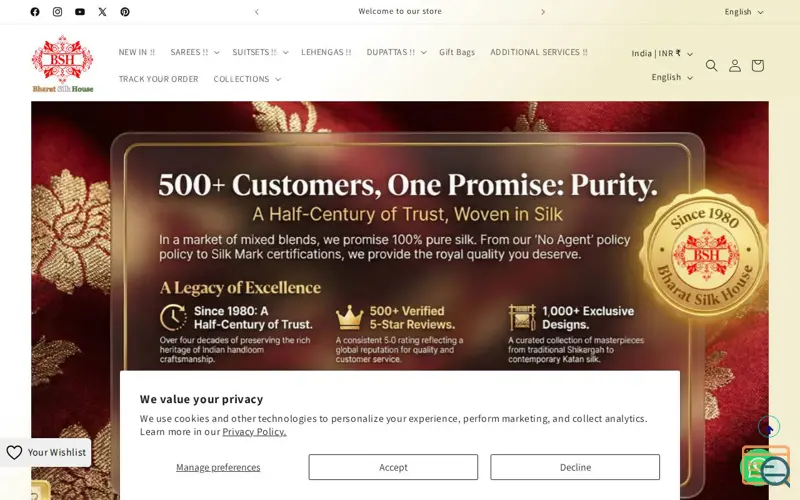 Screenshot of Bharat Silk House