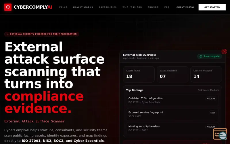 Screenshot of CyberComplyAI by Argti