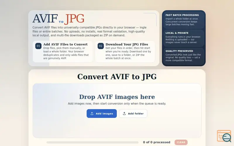 Screenshot of AVIF to JPG