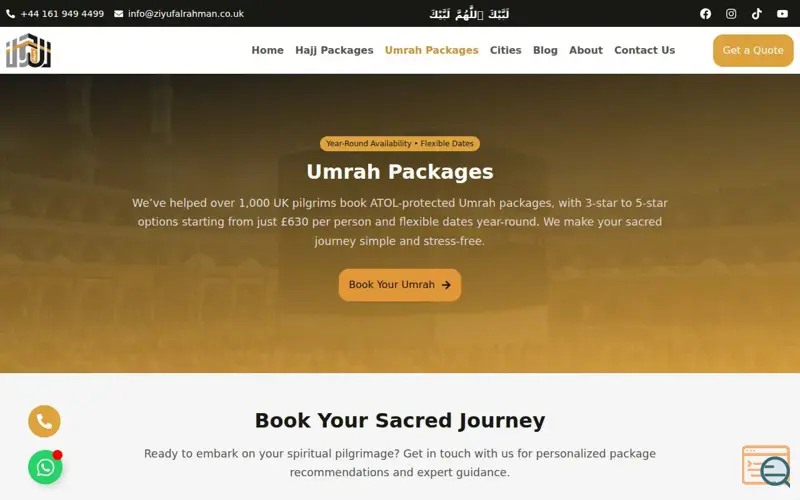 Screenshot of Ziyuf Al Rahman Umrah Packages from UK