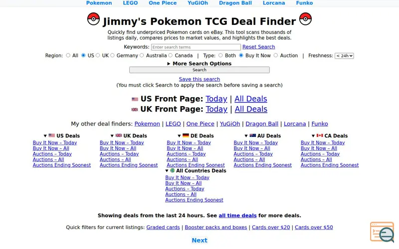 Screenshot of Jimmy's Pokemon Deal Finder