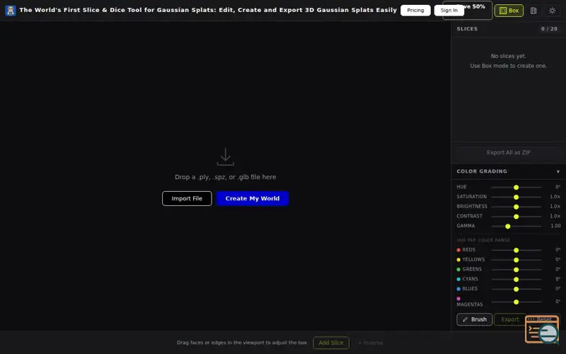 Screenshot of Color grade 3D worlds + splats easily