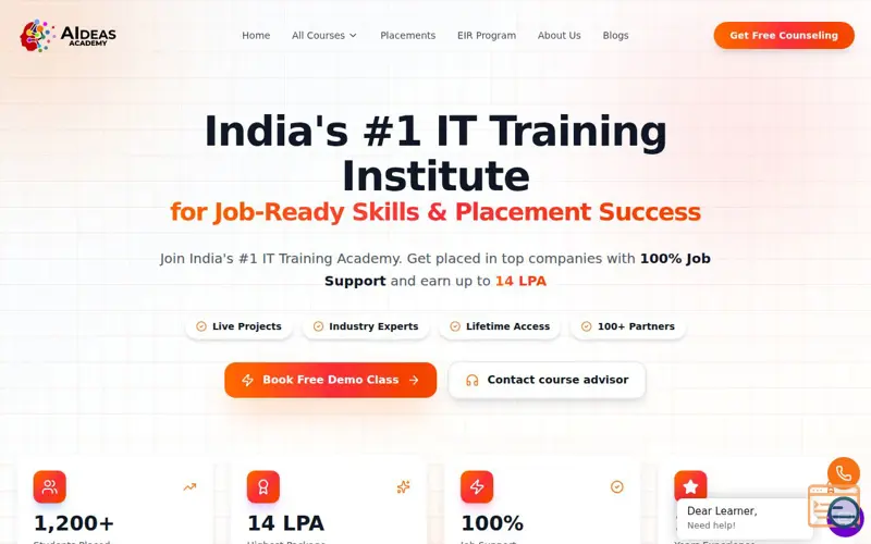 Screenshot of Aideas Learning & Placement Platform