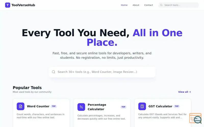 Screenshot of ToolVerseHub