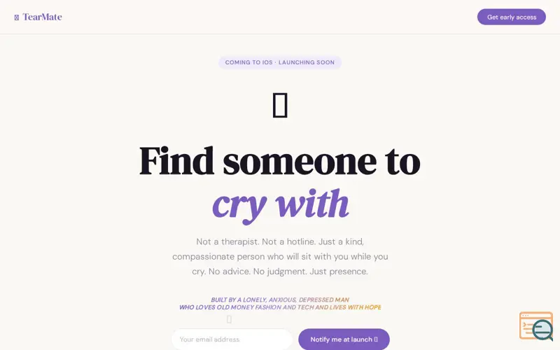 Screenshot of TearMate — Find someone to cry with