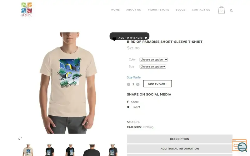 Screenshot of Adept Textiles  t-shirts brand 