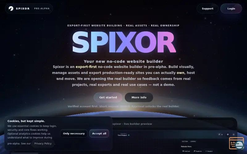 Screenshot of Spixor: Your new no code website builder