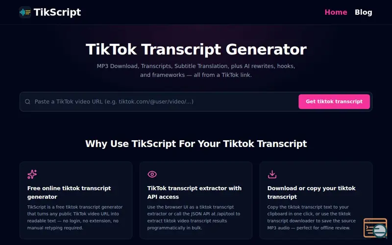 Screenshot of tikscript.org