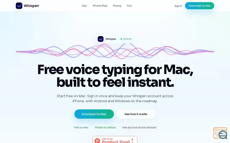 Screenshot of Whispen — Free Voice Typing for Mac