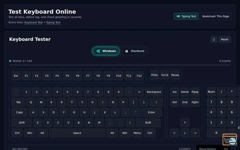 Screenshot of Test Keyboard Online