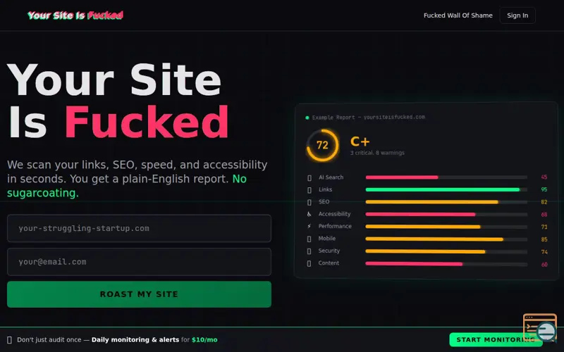 Screenshot of Your Site Is Fucked