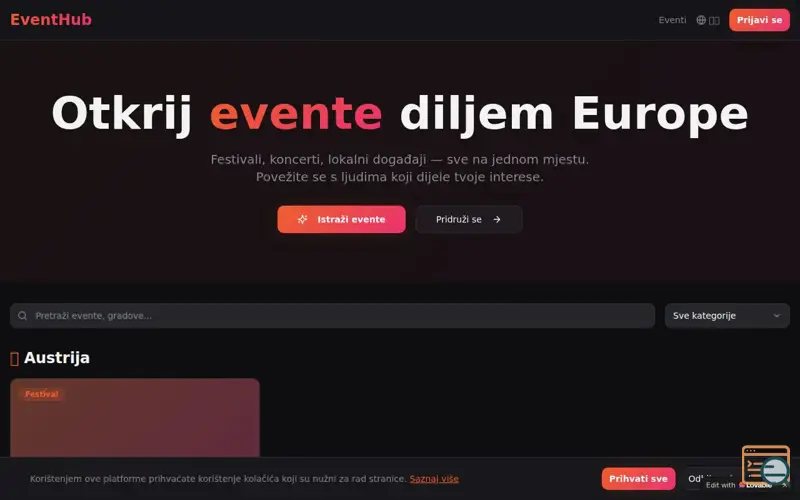 Screenshot of event hub