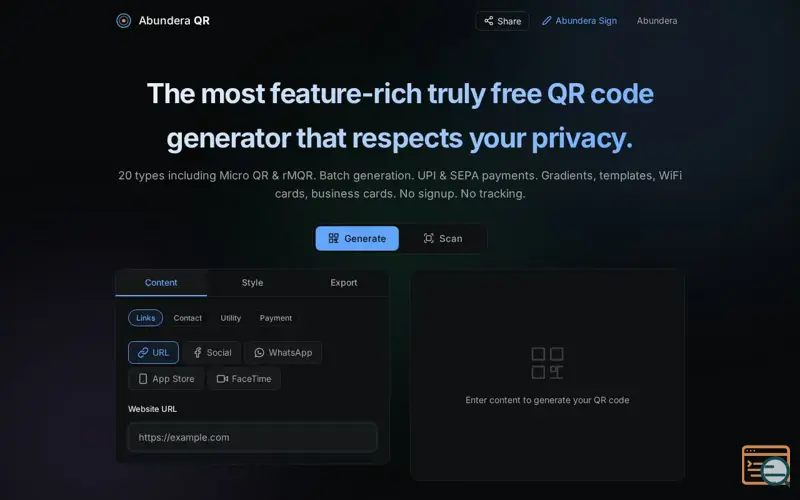 Screenshot of Abundera QR