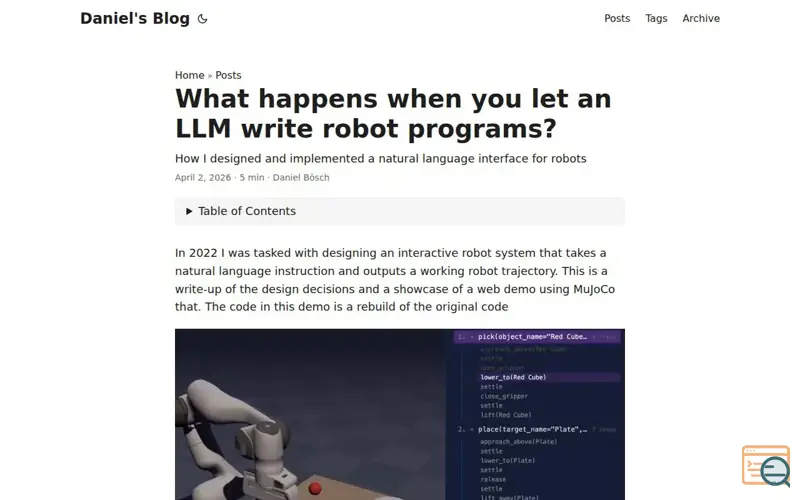 Screenshot of Letting an LLM write robot programs