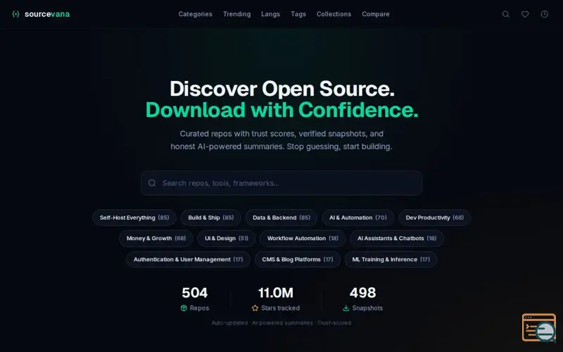 Screenshot of Sourcevana - Discover Open Source Repos