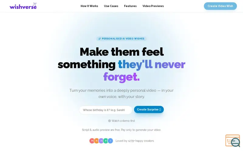 Screenshot of Wishverse - Personalised AI Video Wishes