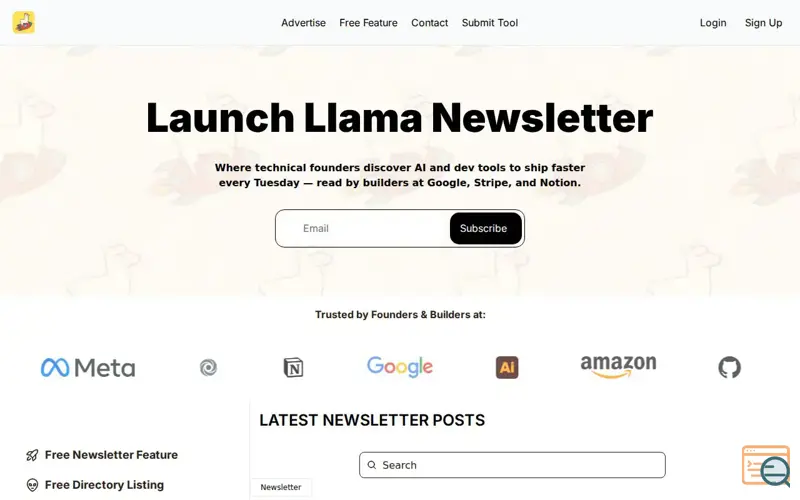 Screenshot of Launch Llama Newsletter