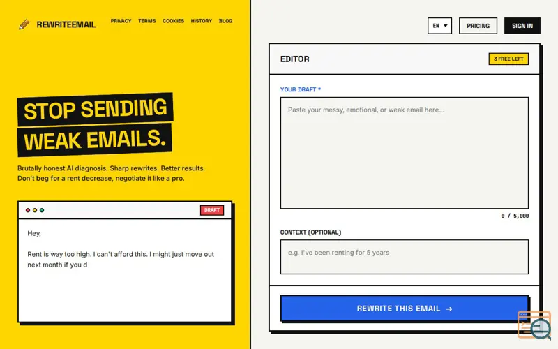Screenshot of RewriteEmail
