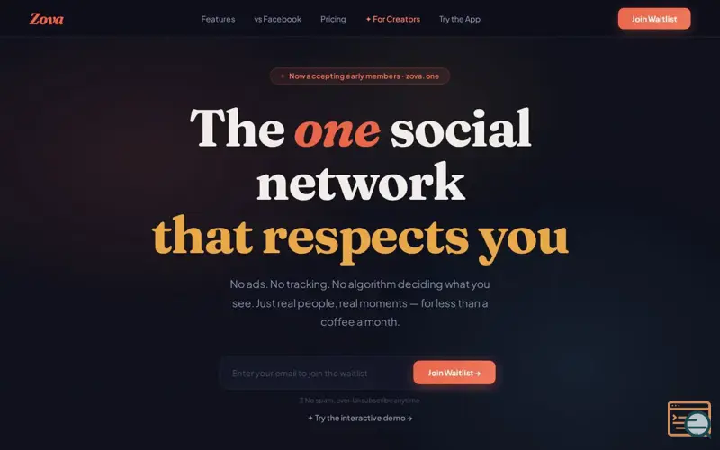 Screenshot of Zova.one