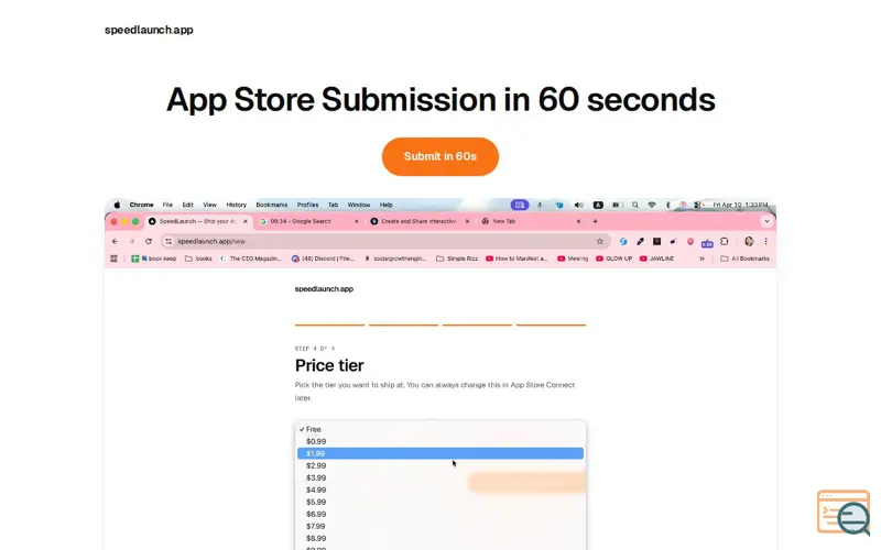 Screenshot of AppStore submission in 60s